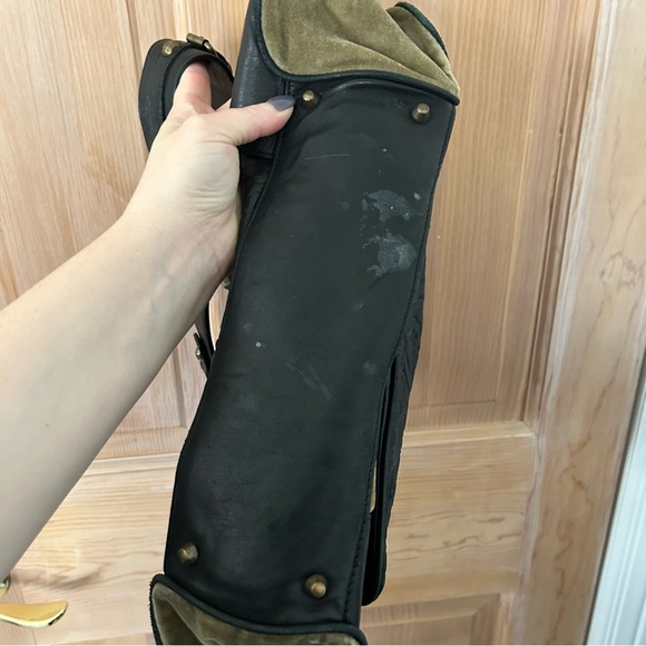 Tracy Reese Black Leather Women’s Hobo Satchel Shoulder Bag Gold Hardware Studs - Picture 7 of 7